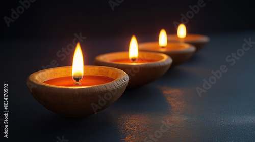 Diwali Festival of Lights Celebration Featuring Diya Oil Lamps Glowing Against a Dark Background