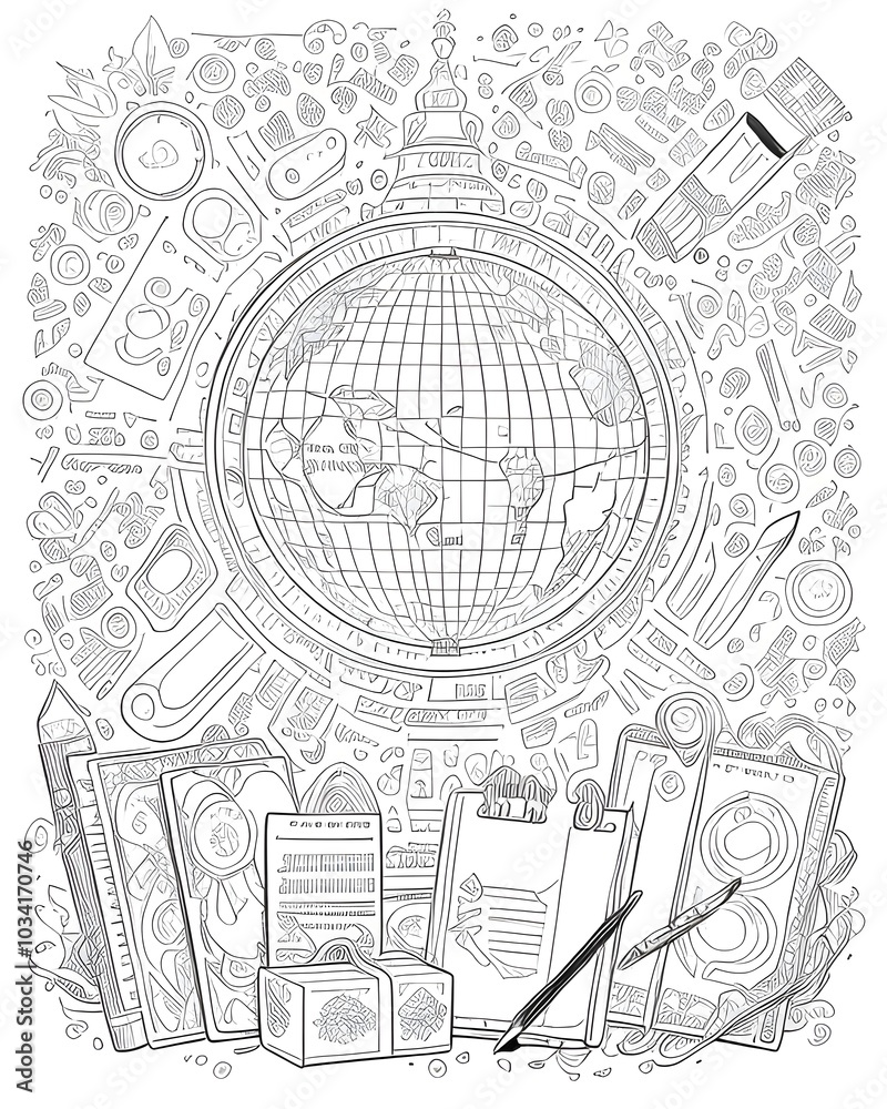 Fototapeta premium Doodle vector set of travel and tourism objects, symbols and items