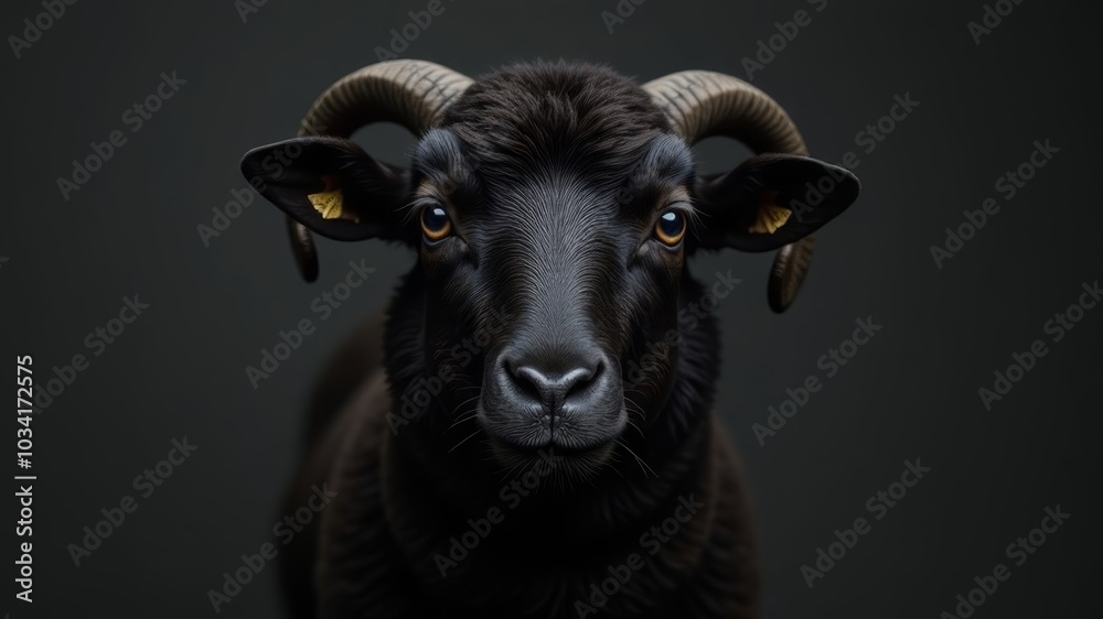 black sheep looking at camera on black background black sheep looking at camera on black background