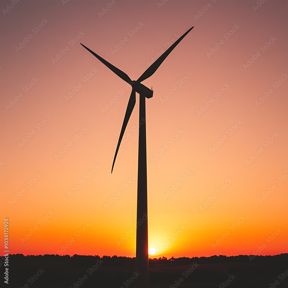 A wind turbine silhouetted against a vibrant sunset, symbolizing renewable energy and environmental sustainability. A wind turbine silhouetted against a vibrant sunset, symbolizing renewable energy and environmental sustainability.