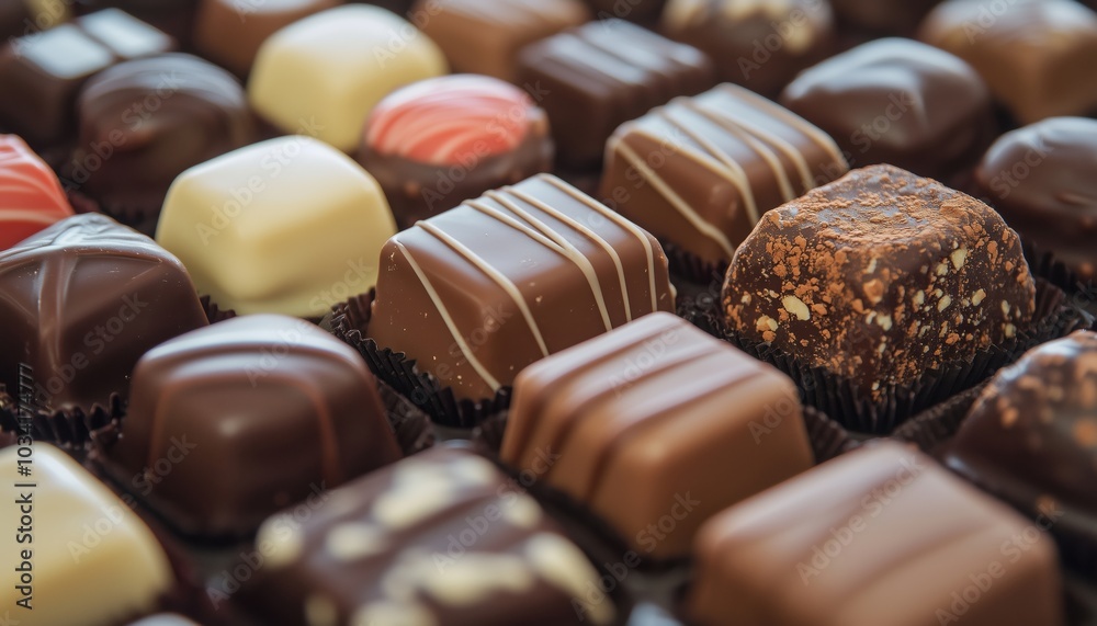 Close-Up Stylish Image Of Assorted Gourmet Chocolates With Depth Of Field: A Delicious Array Of Gourmet Chocolates In Detailed Focus. Close-Up Stylish Image Of Assorted Gourmet Chocolates With Depth Of Field: A Delicious Array Of Gourmet Chocolates In Detailed Focus.