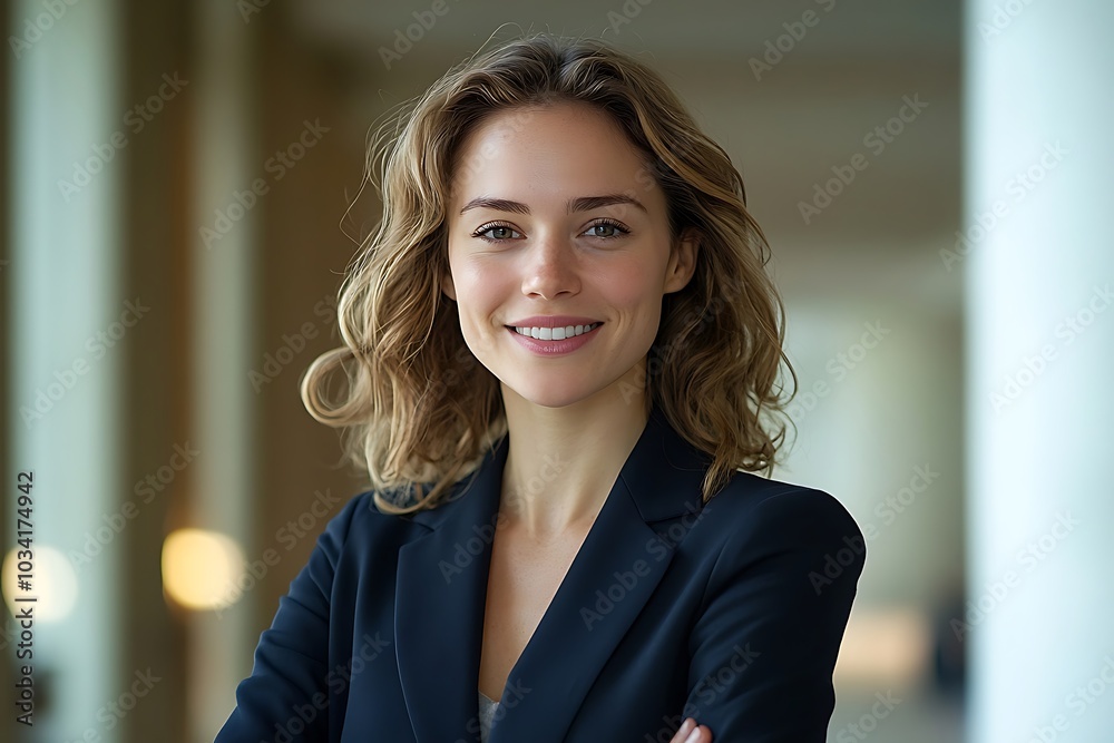 Blonde Woman in Suit Smiling Confidently Close-Up Portrait Blonde Woman in Suit Smiling Confidently Close-Up Portrait