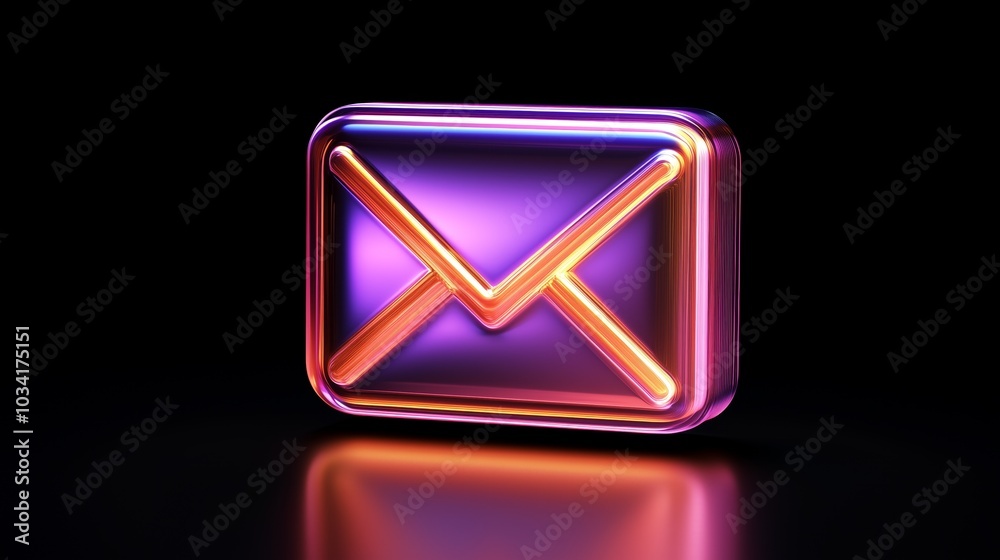 Glowing neon mail envelope icon on dark background Glowing neon mail envelope icon on dark background