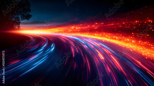 A Dynamic Light Trail of Vibrant Colors on a Black Background, Creating an Energetic and Captivating Visual Experience. Ideal for Abstract Art, Digital Design, and Creative Projects. 