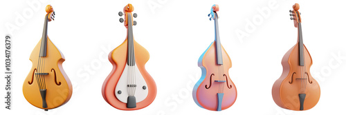 Set of Cello 3D cartoon icons png, isolated on transparent background. photo