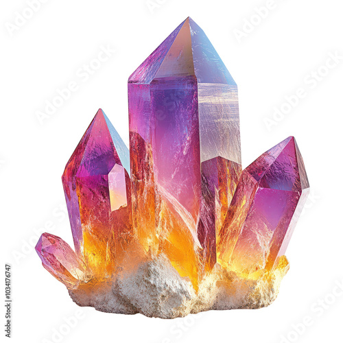 Colorful crystal formation glowing under soft light