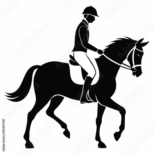 Equestrian rider in silhouette vector illustration on a white background