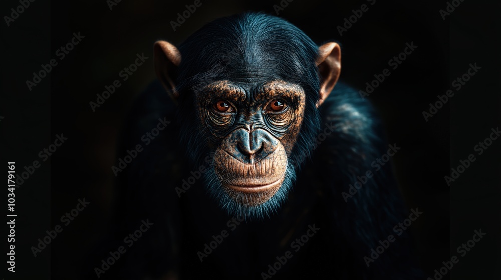 Chimpanzee on a dark background Chimpanzee on a dark background