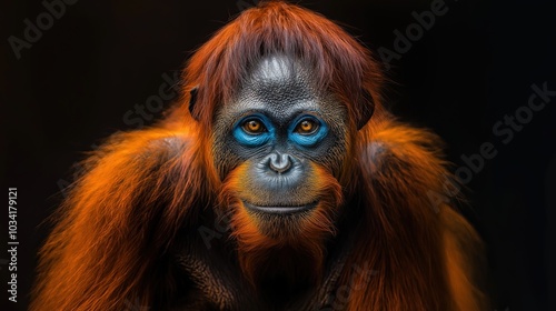 Orangutan isolated on a dark background photo