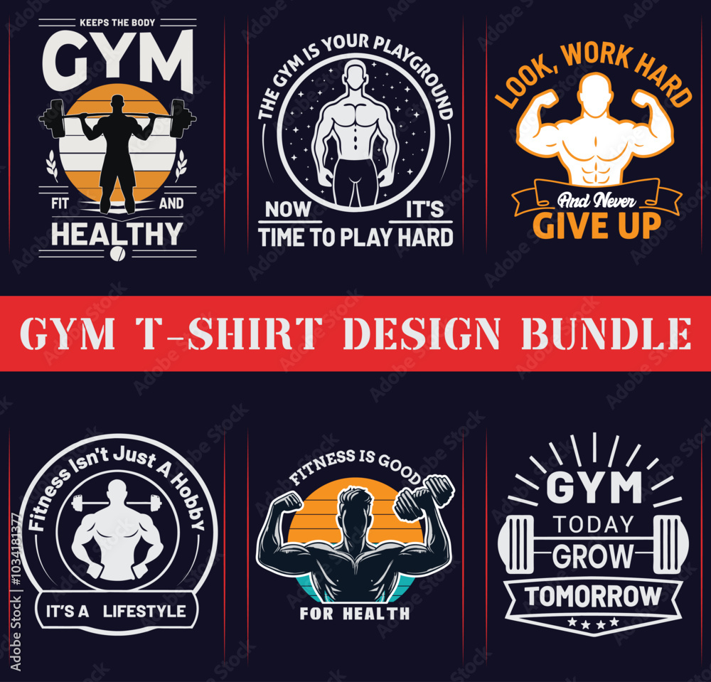 Fototapeta premium Gym, Fitness T-shirt Designs Bundle