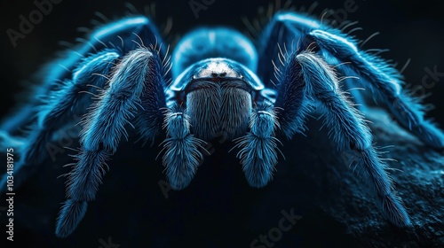 Blue tarantula isolated on a dark background photo