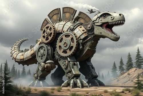 Cogsaur A massive dinosaur like robot with a body composed of in photo