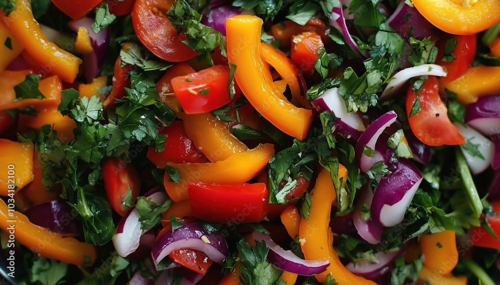 Top View Close Up Of Fresh Vegetable Salad: Embracing The Healthy Eating Concept With Nutrient-Rich Ingredients For A Healthy Food Option. Top View Close Up Of Fresh Vegetable Salad: Embracing The Healthy Eating Concept With Nutrient-Rich Ingredients For A Healthy Food Option.