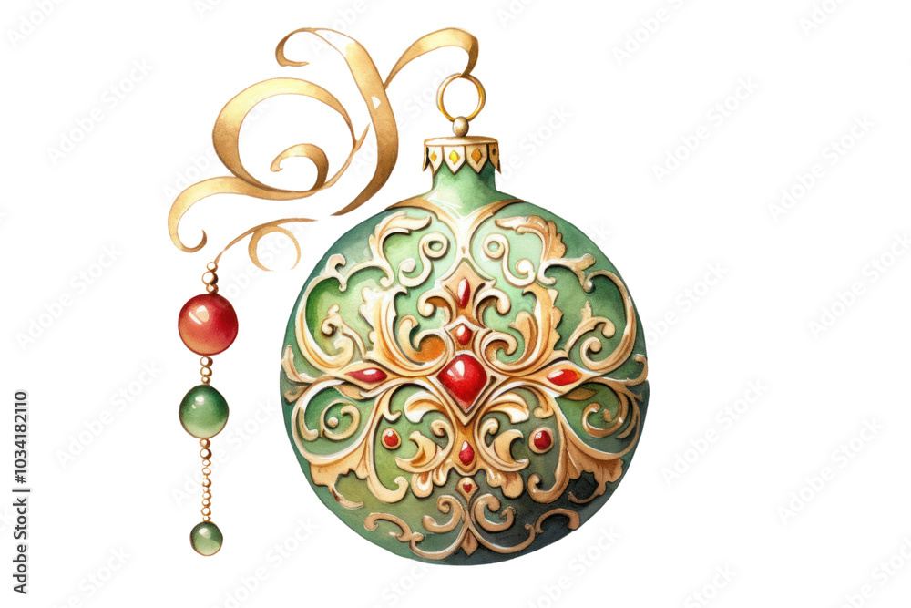 Ornate decorative Christmas ornament with intricate patterns and vibrant colors on a white isolated background. Ornate decorative Christmas ornament with intricate patterns and vibrant colors on a white isolated background.