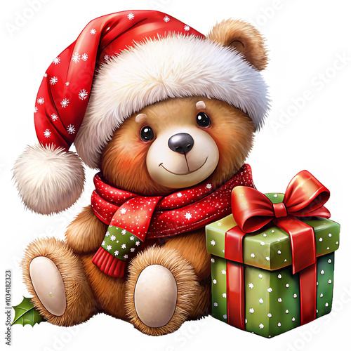 teddy bear with christmas gift