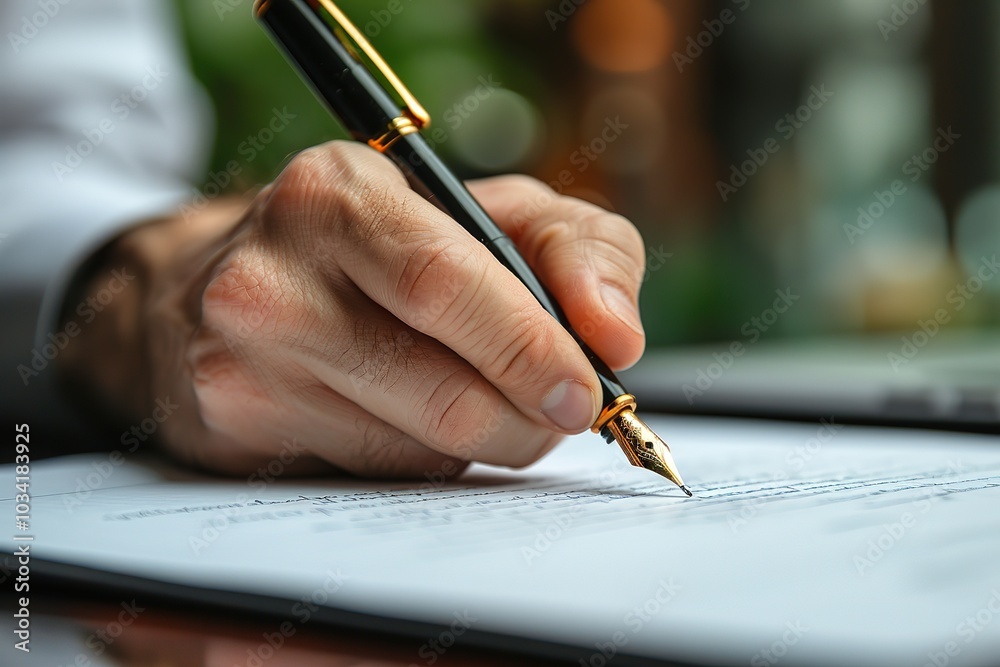 A man is writing with a fountain pen on a piece of paper A man is writing with a fountain pen on a piece of paper