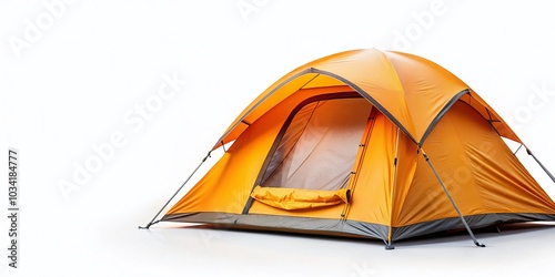 Vibrant Orange Tourist Tent Isolated on White Background for Camping and Outdoor Adventure Themes photo