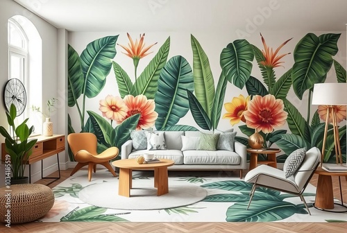 Use large scale botanical prints or murals on walls or floors Pa