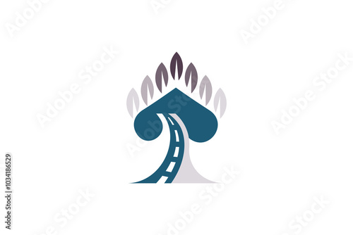 Simple road leaf tree logo template