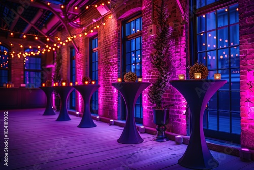 A corporate event with elegant lighting and professional networking