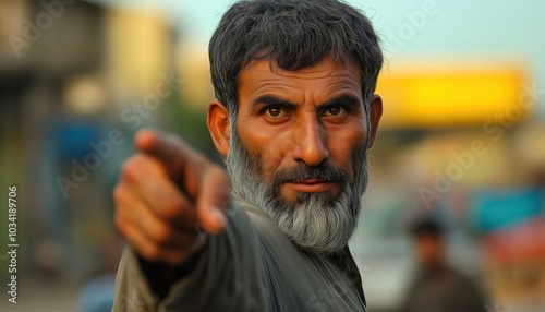 Model From Kpk, Pakistan With Traditional Pathan Roots, Showcasing An Iconic Pointing Finger Gesture. Embracing Pakistani Culture And Style. photo