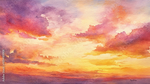 Watercolor Evening Sky with Sunset Colours