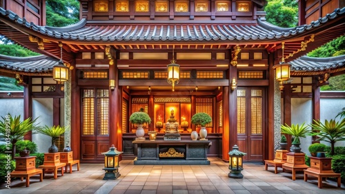 Traditional Asian shrine sanctuary with serene details , Asia, traditional, shrine, sanctuary, peaceful, spiritual