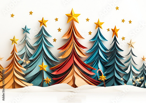 Colorful Christmas trees photo