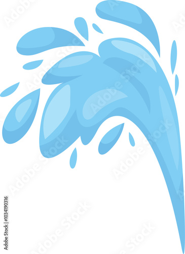 Cartoon water is splashing, making a big curve shape, perfect for any project needing a refreshing touch