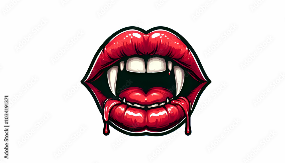 lips with vampire teeth isolated on white lips with vampire teeth isolated on white