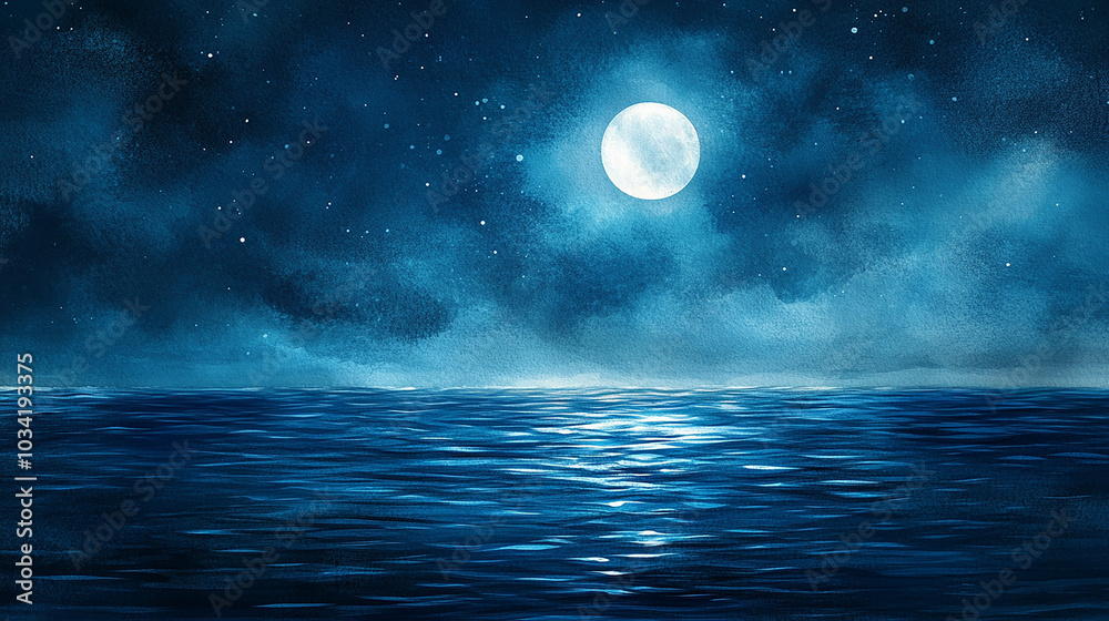 Watercolor Night Sea Background Watercolor Night Sea Background