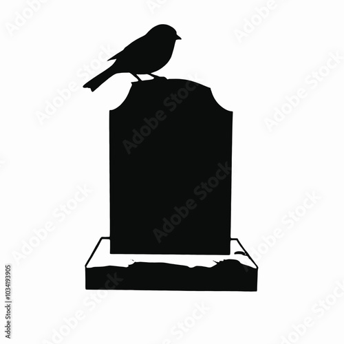 A Raven Bird silhouette A Raven perched on a tombstone vector
