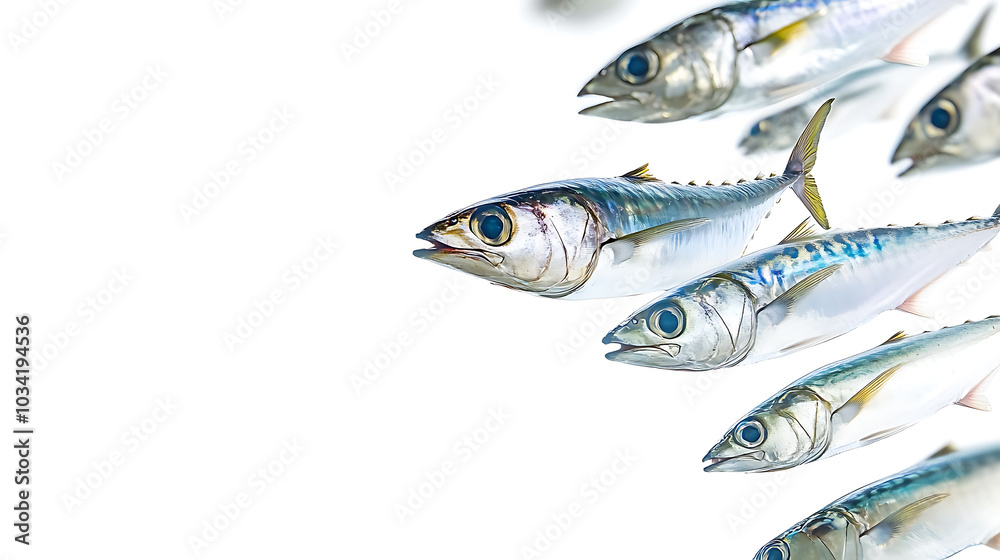 Vibrant mackerel swimming in school, showcasing their sleek bodies and distinctive patterns. This realistic photo captures beauty of marine life in motion Vibrant mackerel swimming in school, showcasing their sleek bodies and distinctive patterns. This realistic photo captures beauty of marine life in motion