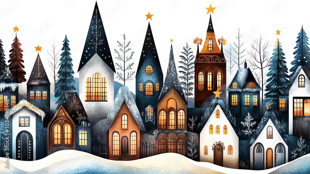 Cute Cartoon Christmas Village