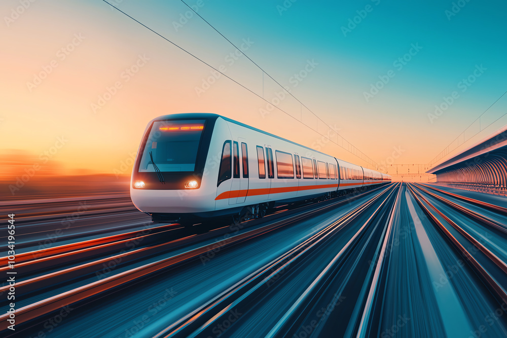 Naklejka premium High-speed train on railway tracks