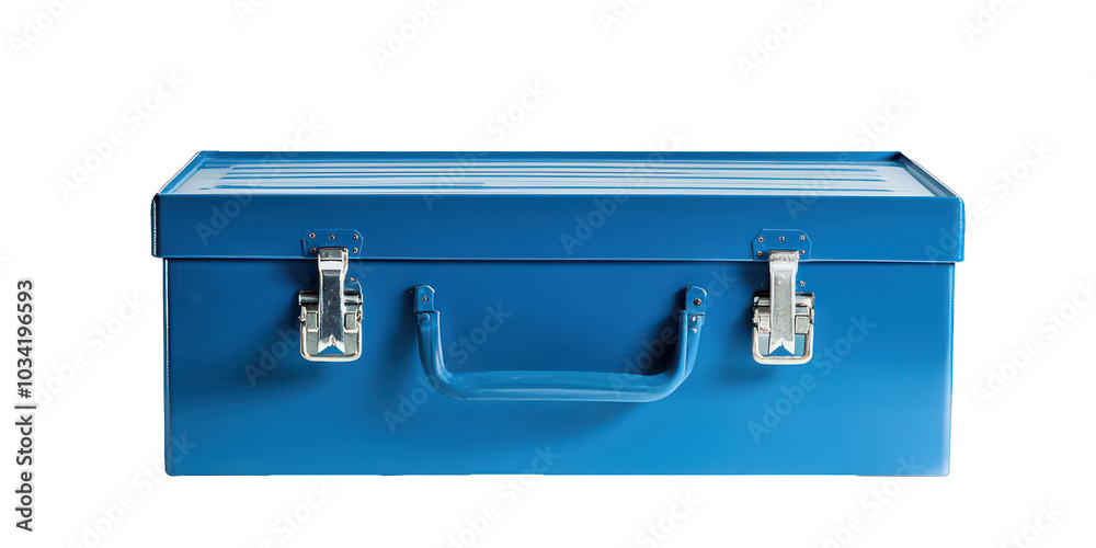 Large tool storage blue toolbox, showcased on a pristine white background. Large tool storage blue toolbox, showcased on a pristine white background.