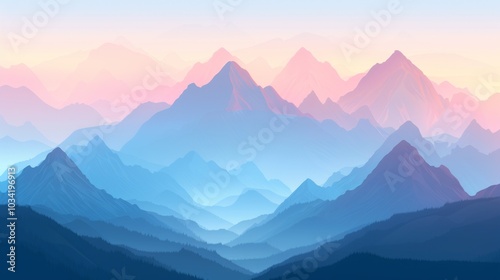 Misty Mountain Peaks in Morning Light - Serene Landscape Vector Illustration