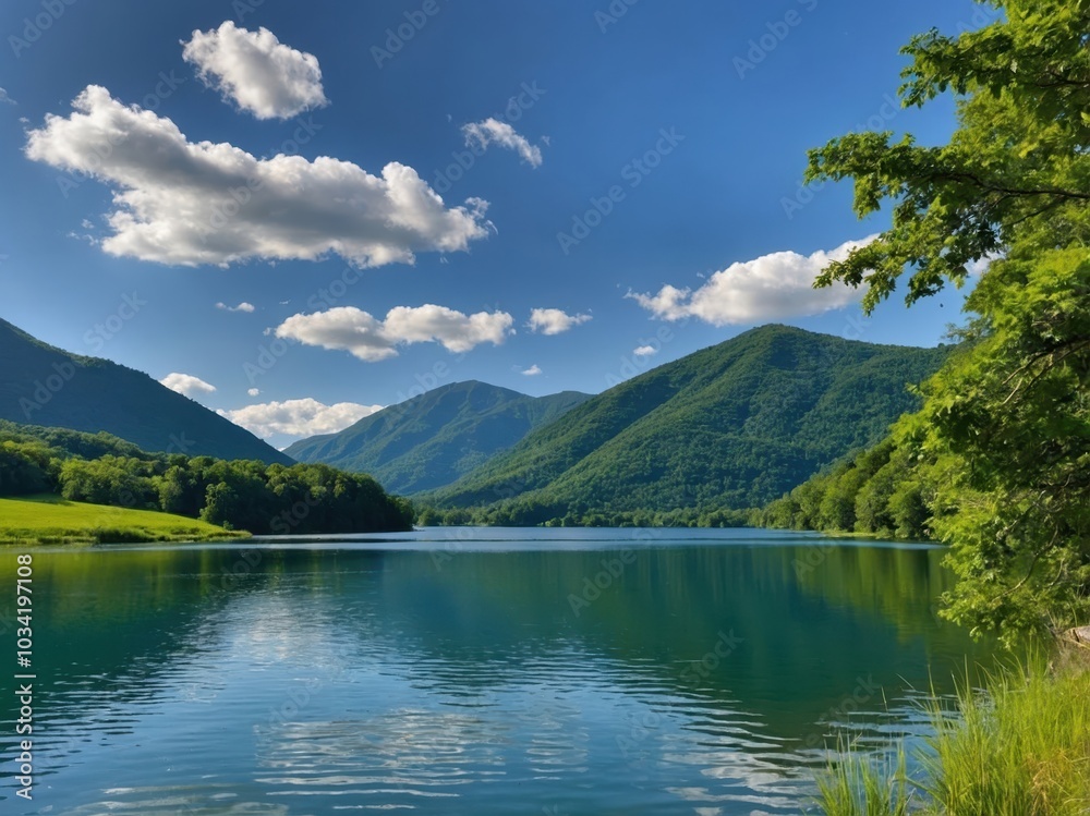 A mountain river flows between majestic mountains, creating a picturesque landscape. The crystal-clear water reflects the surrounding rocky peaks and lush forests rising toward the sky. A mountain river flows between majestic mountains, creating a picturesque landscape. The crystal-clear water reflects the surrounding rocky peaks and lush forests rising toward the sky.