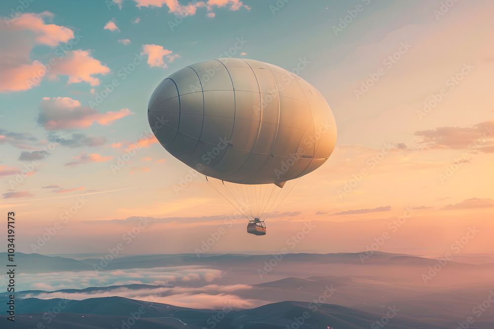Majestic Zeppelin Balloon Soaring Across a Pastel Sky, Symbolizing Human Ingenuity and the Golden Age of Aviation Majestic Zeppelin Balloon Soaring Across a Pastel Sky, Symbolizing Human Ingenuity and the Golden Age of Aviation