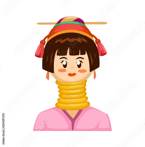 Women Of The Kayan Lahwi Burmese Tribe Wearing Neck Rings Character illustration Vector