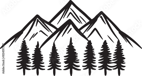 Mountain outline vector with the tree, Mountain range silhouette isolated vector illustration.