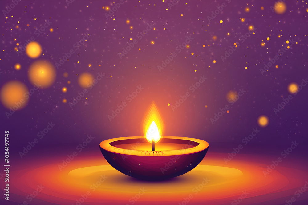 Single diya shining bright against the night sky for Diwali celebration Single diya shining bright against the night sky for Diwali celebration