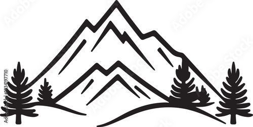 Silhouette mountain vector and pine tree isolated on a white background.