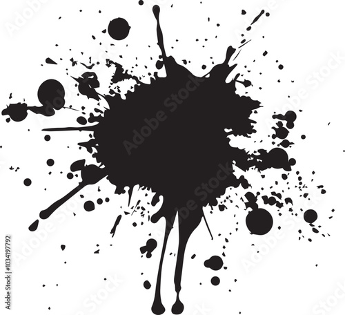 Black splash isolated Illustration, drop paint art brush stroke on a white background vector illustration