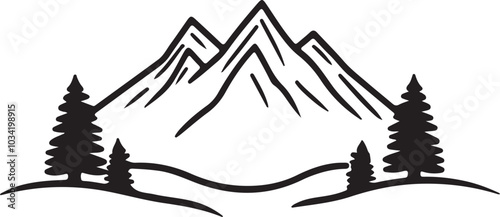 Silhouette mountain vector and pine tree isolated on a white background.