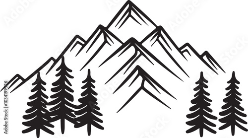 Silhouette mountain vector and pine tree isolated on a white background.