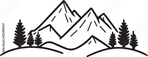 Silhouette mountain vector and pine tree isolated on a white background.