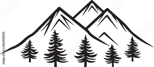 Silhouette mountain vector and pine tree isolated on a white background.