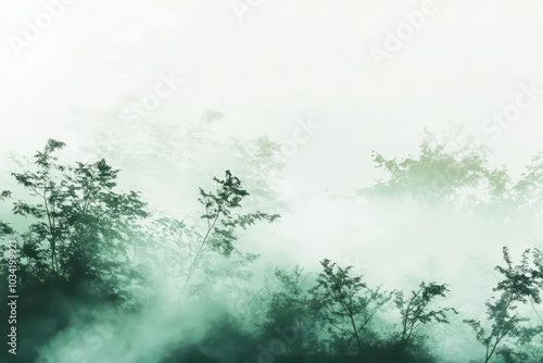 A green forest turning grey under a blanket of smog close up, focus on, copy space cool yet haunting visuals, double exposure silhouette with decaying nature