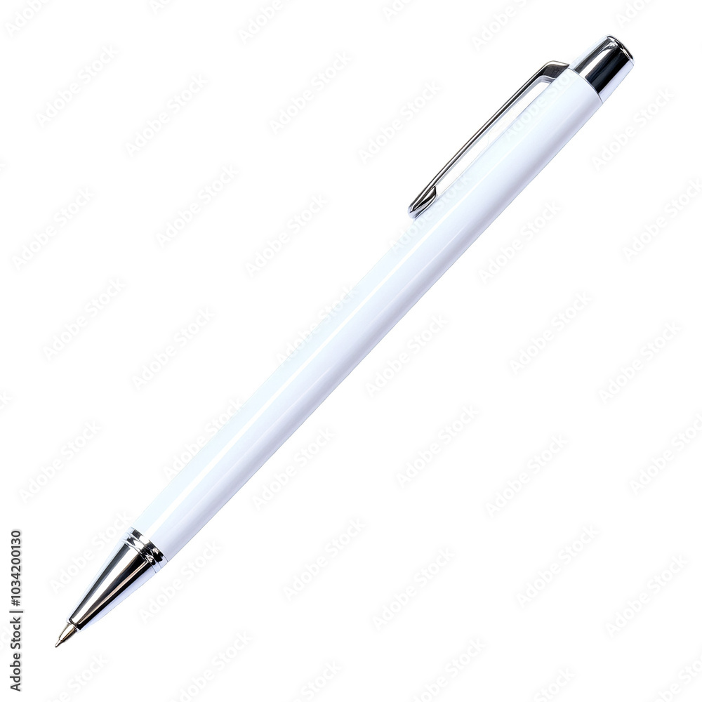 White pen with silver accents on a white isolated background.